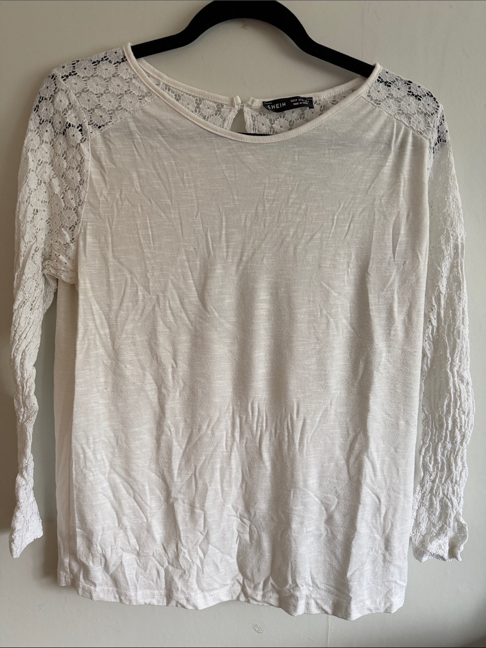 SHEIN White Lace-Sleeve Long Sleeve Top